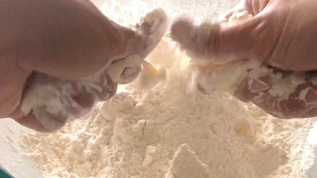 Mixing butter with hands