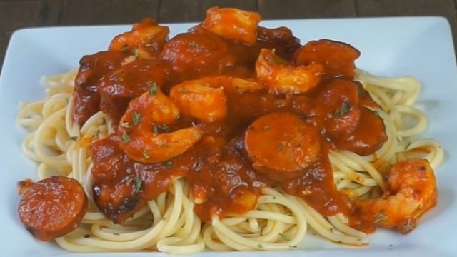Shrimp And Ground Beef Recipe With Spaghetti