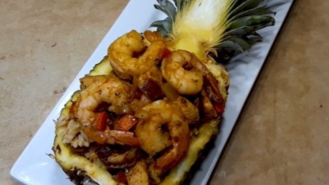 Tropical Jerk Chicken And Shrimp Pineapple Bowl Recipe