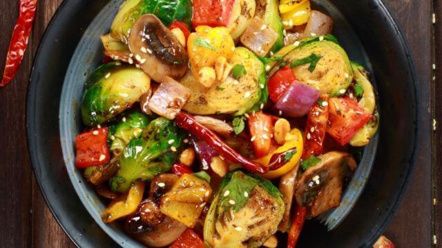 Roasted vegetables For Sprouts Black Garlic Marinade